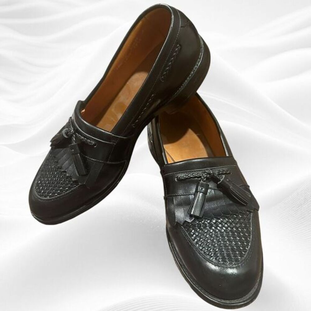 Men's Shoes ALLEN EDMONDS CODY Kiltie Tassel Loafers 10.5D Black Woven‎ Leather